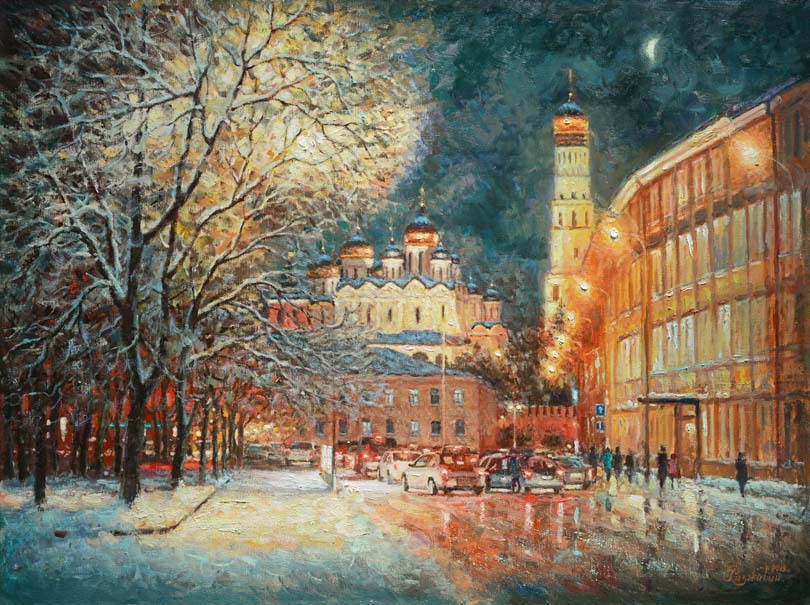 На улице зимней, средь вечерних огней... - 1, Игорь Разживин, Купить картину Масло