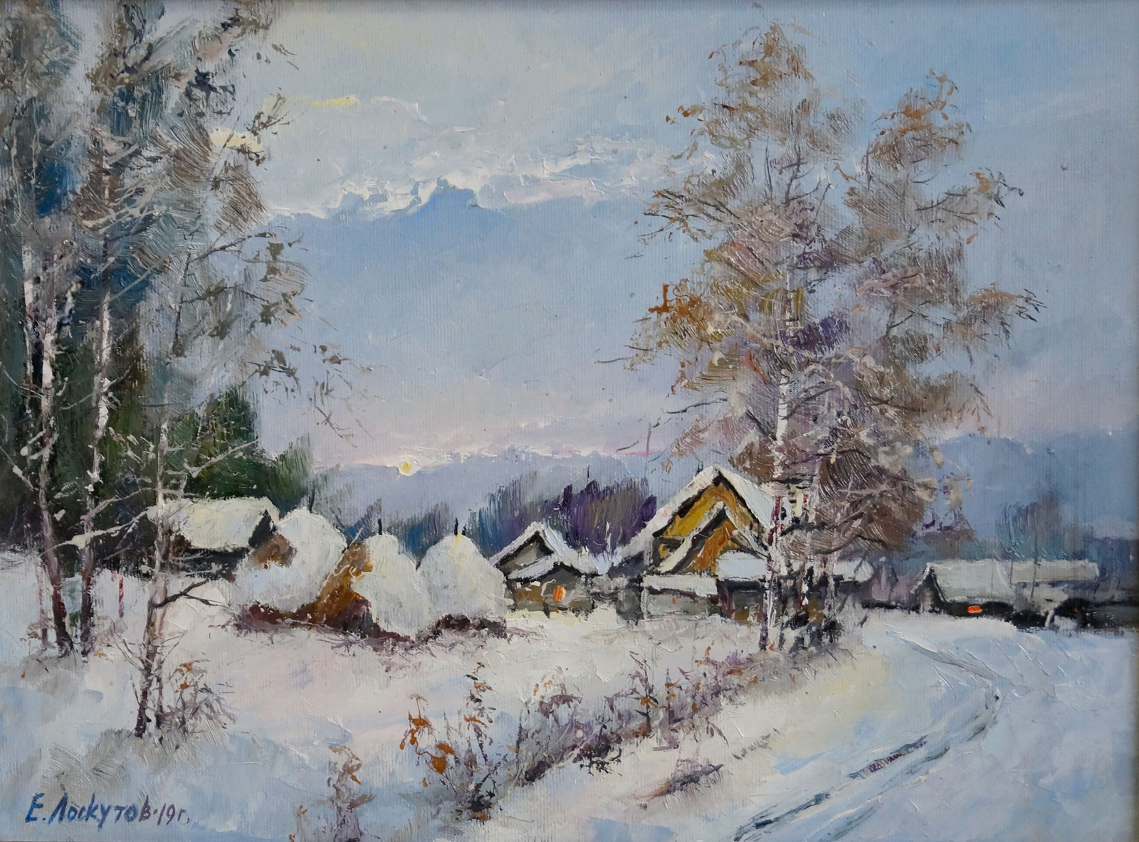 Зимний вечер в деревне - 1, Евгений Лоскутов , Купить картину Масло