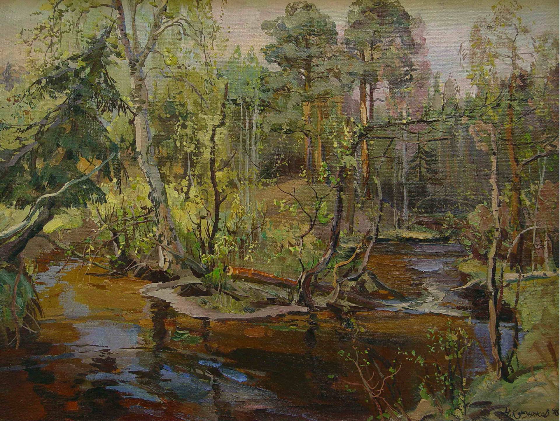 Лесной ручей в мае - 1, Николай Корзняков , Купить картину Масло