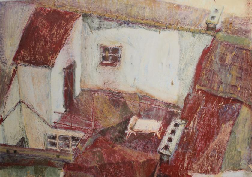Красная крыша, белый диван - 1, Елена Дуванова, Купить картину Акрил