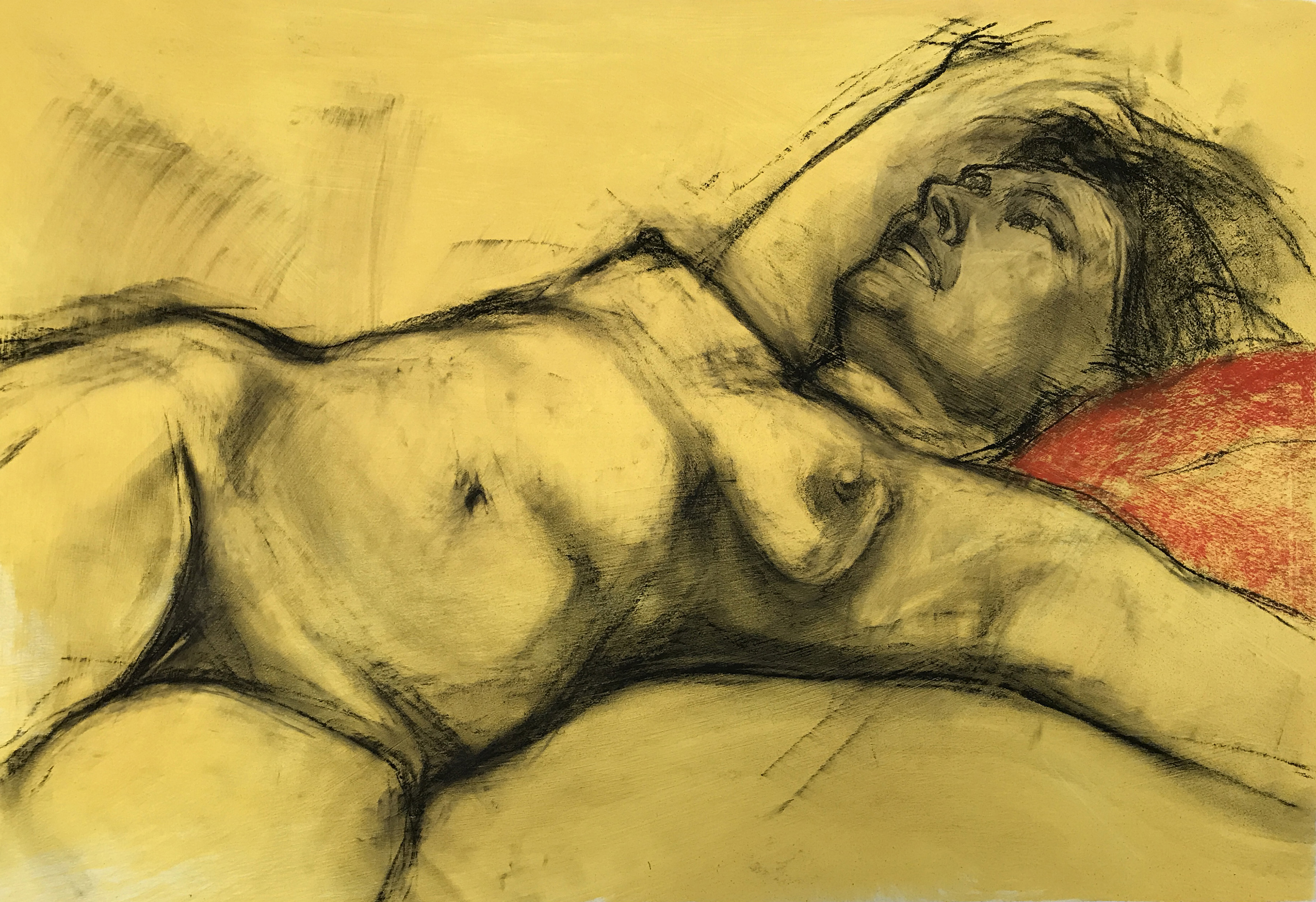 Обнаженная женщина на желтом фоне  - 1, Константин Фомин, Купить картину Смешанная техника