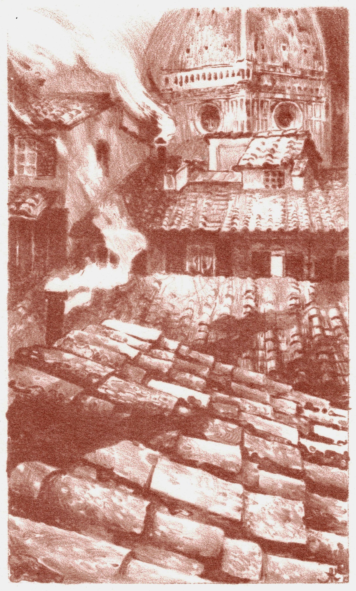 Флоренция. Вид на купол Брунеллески собора Санта-Мария-дель-Фьоре - 1, Ксения Аврамова, Купить картину Литография
